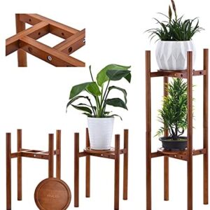 YEALEO Adjustable Plant Stand, 8'' to 12'' Bamboo Wood Flower Stand Modern Flower Holder for Indoor and Outdoor Use Planter (Brown steady -2 PACK)