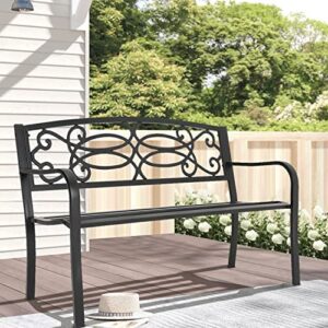 FUKEA Garden Bench 3 Seater Metal Outdoor Bench Cast Iron Garden Seating for Park, Yard, Patio, Balcony (Horizontal Circle)