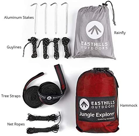 Easthills Outdoors Jungle Explorer Double Camping Hammock Ripstop Parachute Nylon Camping Outdoor Hammocks with Bug Net and Waterproof Rainfly Tarp Red - Image 2