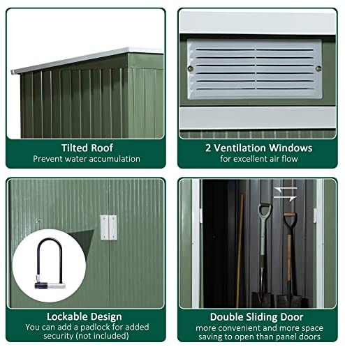 Outsunny 9ft x 4ft Corrugated Garden Metal Storage Shed Outdoor Equipment Tool Box with Kit Ventilation & Doors Light Green - Image 5
