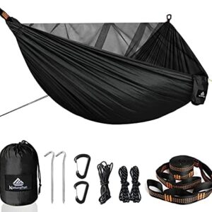 NATUREFUN Travel Bug Net Camping Hammock | 300kg Load Capacity,(290 x 140 cm) Breathable,Quick-drying Parachute Nylon | 4 x Premium Carabiners,3 x Nylon Slings,2 guyline ropes,2 ground nails Included