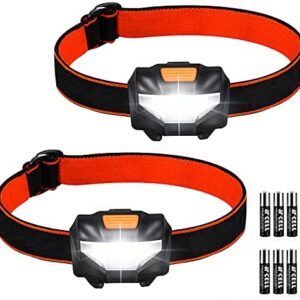 Kids Head Torch, 2 Pack Super Bright Lightweight LED Headlamp with 3 Lighting Modes, Battery Powered Waterproof LED Head Torch Flashlight for Cycling, Running, Hiking, Camping, Fishing, Hiking