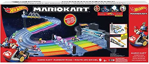 Hot Wheels Mario Kart Rainbow Road Raceway 8-Foot Track Set with Lights & Sounds & 2 1:64 Scale Vehicles - Image 6