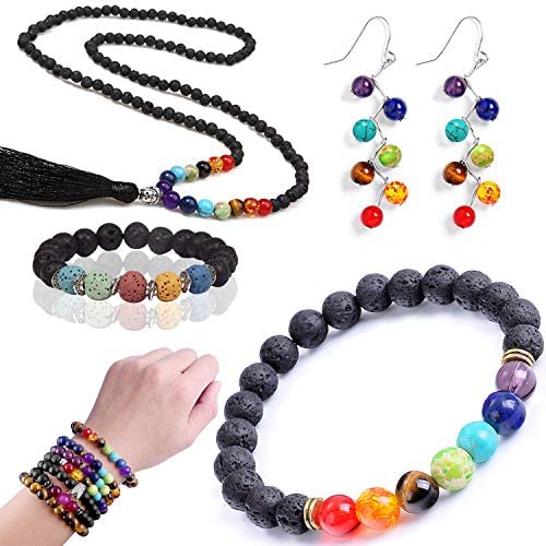 EuTengHao 702Pcs Lava Beads Stone Rock Beads Rainbow Striped Beads Kit with Chakra Beads Cloisonne Beads Spacer Beads Bracelet String Cord for Diffuser Essential Oils Adult Jewelry Making Supplies - Image 7
