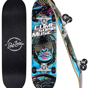 BELEEV Skateboards, 31 x 8 inch Complete Skateboard for Beginners, 7 Layer Canadian Maple Double Kick Deck Concave Cruiser Trick Skateboard for Kids and Adults