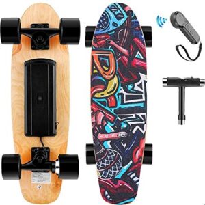 Hanico E-Cruiser Electric Skateboard with Wireless Remote Control, 7 Layers Maple Electric Longboard Skateboard, 20 km/h Max, 350 W Motor, E-Skateboard Gift for Kids Teens Adult