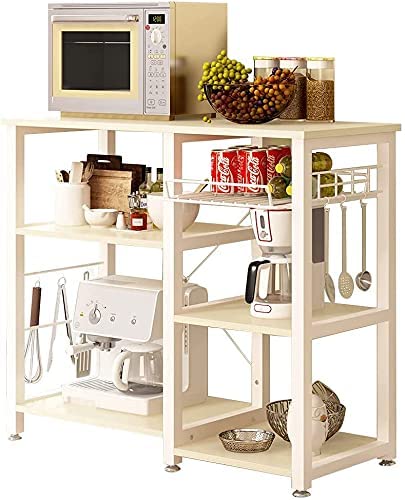 soges Kitchen Baker's Rack Utility Microwave Oven Stand Storage Cart Workstation Shelf with Basket Large Size,Millennium Oak,W5S-MP-SF