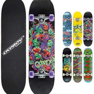 Osprey Kids Skateboard, 31 x 8 Inch Double Kick Skateboard for Beginners with Maple Deck, Boys & Girls, Multiple Designs