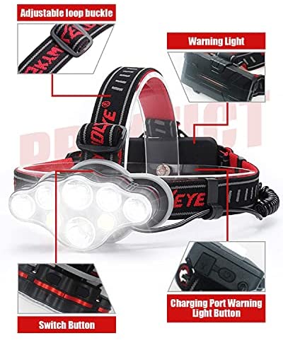 Head Torch Rechargeable, 8 Lighting Modes Headlamp LED Rechargeable Super Bright 18000 Lumens Waterproof IPX4, Gifts for Men Hands-Free Flashlight Mens Gifts for Cycling, Hiking, Camping, Fishing - Image 2
