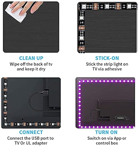 TV LED Backlights 3M, Romwish 9.8FT LED Strip Lights with Bluetooth APP Control for 40-60 inch TV, 16 Million Colors, Music Sync Color Changing + Timing Function, Adapter USB Powered - Image 7