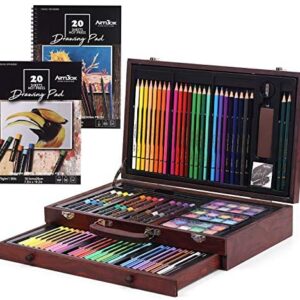 111 Pieces Deluxe Art Painting Set, Professional Artists Drawing Kit Art Supplies in Portable Wooden Box with Oil Pastels, Crayons, Colored Pencils, Water Color Paints, Paint Brushes