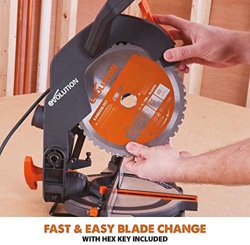 Evolution Power Tools 046-0001A R210CMS Compound Saw with Multi-Material Cutting, Bevel, 45 Degree Mitre, 3-Year Warranty, 1200 W, 230 V-Domestic - Image 15