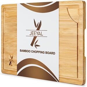 Premium Organic Bamboo Chopping Board for Kitchen with Handle and Dripping Juice Collecting Groove | Durable Slicing, Dicing and Serving Board 44 x 30 x 2 cm