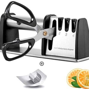 Knife Sharpener with 4 in 1 and Finger Protection Knife sharpeners Best Grinding Grooves are Made of Diamond Tungsten Steel and Ceramic Knives Sharpener Safe and Non-Slip.