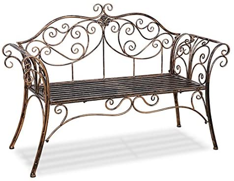 HLC Metal Garden Bench Seat Furniture Outdoor Leisure Bench Loveseat for Garden, Patio, Park, Porch and Yard (Brown)