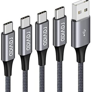 RAVIAD USB C Cable, 4Pack 0.5M+1M+2M+3M Nylon Braided USB Type C Fast Charging Charger Cable for Samsung Galaxy S10/S9/S8+/S8, MacBook, Huawei P30/P20/P10, Google Pixel, Sony Xperia XZ, OnePlus Grey