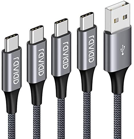 RAVIAD USB C Cable, 4Pack 0.5M+1M+2M+3M Nylon Braided USB Type C Fast Charging Charger Cable for Samsung Galaxy S10/S9/S8+/S8, MacBook, Huawei P30/P20/P10, Google Pixel, Sony Xperia XZ, OnePlus Grey