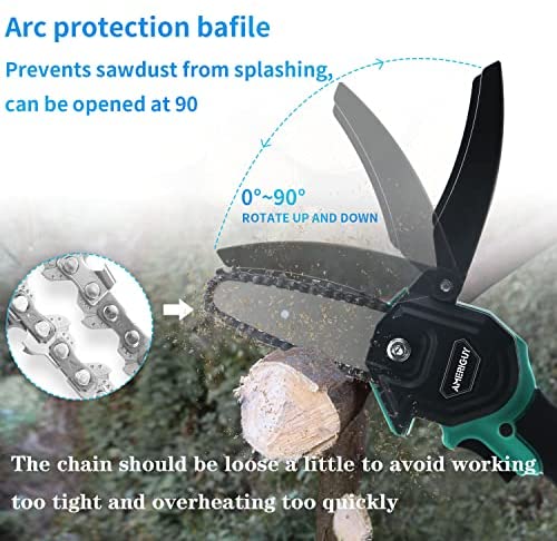 24V Cordless Mini Chainsaw 2Pcs Batteries, AMERIGUY 4 Inch Electric Power Chain Saw, One-Hand Operated Portable Wood Saw for Farming Tree Limbs, Garden Pruning, Bonsai Trunk, and Firewood - Image 3