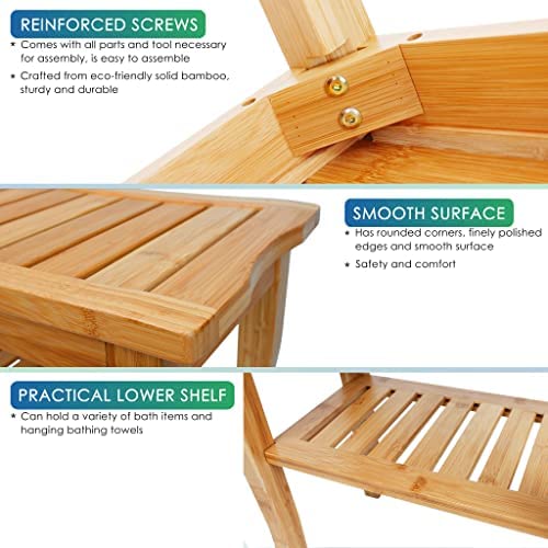 SMIBUY Bamboo Shower Bench, 2-Tier Wood Spa Bath Organizer Stool, Corner Bathroom Chair & Seat with Storage Shelf for Indoor Outdoor(Natural) - Image 4