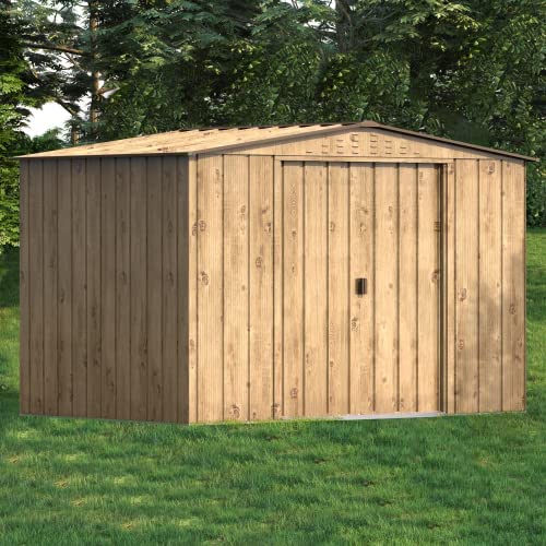 BillyOh 10x8 Garden Storage Shed Outdoor Metal Shed Apex Roof Bike Shed Tool Box Storage Woodgrain Sheds with Sliding Doors (10 x 8FT) - Image 2