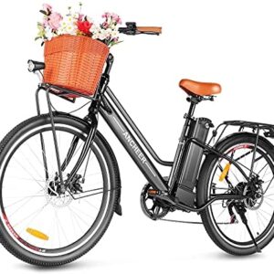 ANCHEER 26'' Electric Bicycle, Retro City Electric Bike, Low frame e-bike with 36V/12.5 Ah Lithium Battery, Step Through Commuter Ebike with Practical Basket for Woman Man