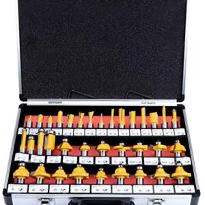 Aussel 35PCS 12.7mm 1/2 Inch Shank Tungsten Carbide Tipped Router Bits Set, Woodworking Milling Cutter Tools for Electric Router Trimmer with Storage Case