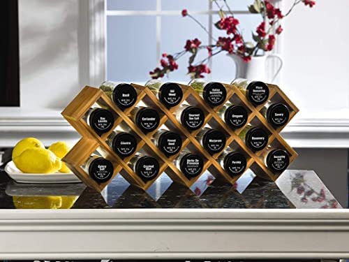 Bamboo Spice Rack, 18-Jar Bamboo Countertop Spice Rack Organizer,Free Standing Spice Organiser (43.5cm x 9.5cm x 18.5cm) - Image 3