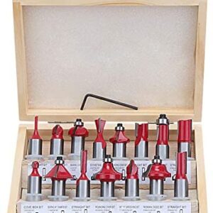 HSEAMALL 15PCS 12.7mm 1/2 Inch Shank Tungsten Carbide Router Bit Set,TCT Router Bits Woodworking Milling Cutter Tools for Doors, Tables, Shelves, Cabinets, DIY Wood