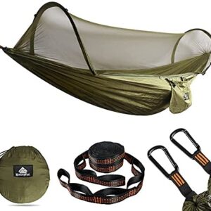 NATUREFUN Ultra-Light Travel Camping Hammock Mosquito Net Hammock| 300kg Load Capacity,Breathable,Quick-drying Parachute Nylon | 2 x Premium Carabiners,2 x Nylon Slings (New Bug Net(Army-green))
