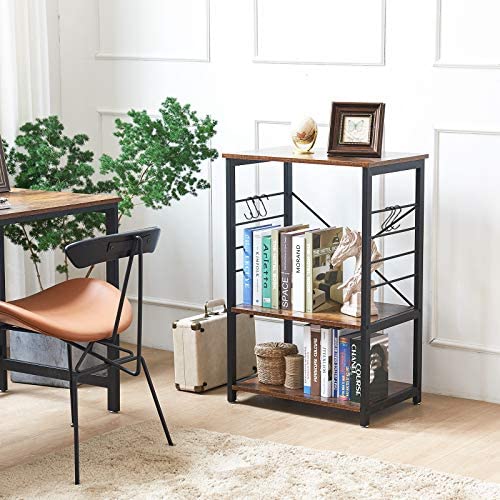 IBUYKE Industrial Kitchen Shelf, 3-Tier Serving Trolley, Baker's Rack, Standing Shelf Microwave Rack with 6 Hooks, for Mini Oven, Toaster, Storage Side Trolley, Metal Frame, 60x40x89 cm, TMJ022H - Image 4