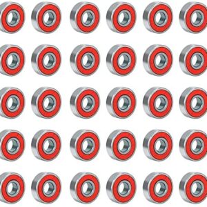 50PCS Skateboard Bearings ABEC-9 Rubber Sealed Spare Wheels, 608 2RS Precision Ball Bearing 8x22x7mm Metal Roller for Longboard Stunt Scooters Inline Skates, Red