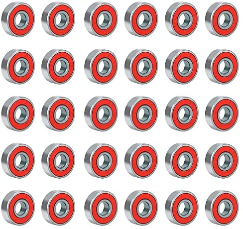 50PCS Skateboard Bearings ABEC-9 Rubber Sealed Spare Wheels, 608 2RS Precision Ball Bearing 8x22x7mm Metal Roller for Longboard Stunt Scooters Inline Skates, Red