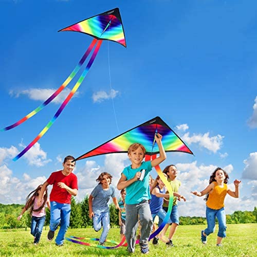 CLISPEED Rainbow Kite for Kids,with String and Long Colorful Tail, Easy to Fly Delta Kites for Kids Beach Park Outdoor Games Activities (Rainbow) - Image 2
