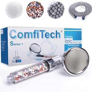 ComfiTech Shower Head, Ionic Shower Head with 2M Shower Hose, Filter Shower Head for Hard Water to Increase Pressure 3 Modes Spray Function Contains Extra Replaceable Filter Beads
