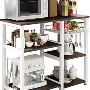 soges Kitchen Baker's Rack Utility Microwave Oven Stand Storage Cart Workstation Shelf with Basket Large Size, Dark Walnut ,W5S-Sch-SF