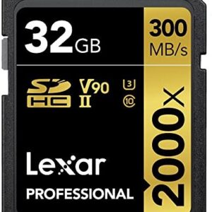 Lexar Professional 2000x 32GB SDHC UHS-II Card, Up to 300MB/s Read, for DSLR, Cinema-Quality Video Cameras (LSD2000032G-BNNAG)