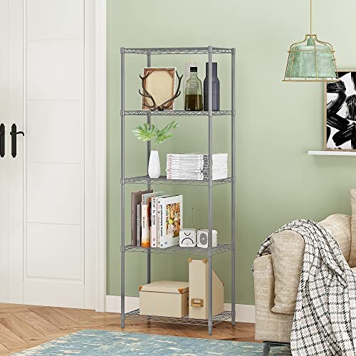 5-Tier Wire Shelving Utility Shelves Storage Garage Utiliry Rack Wire Rack Shelving Modern Storage Organization Rack Suitable for Kitchen Home Office in Grey - Image 3