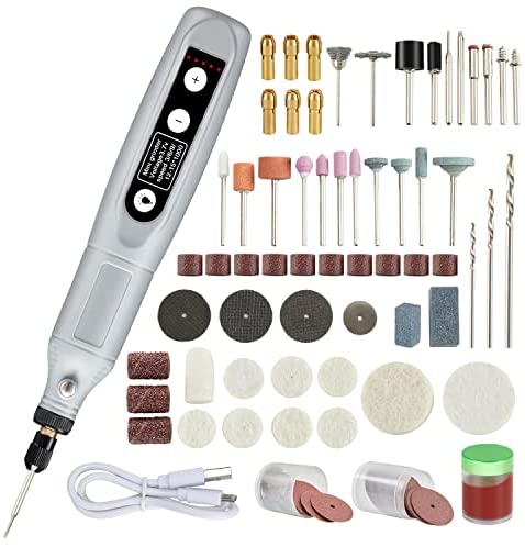 Cordless Rotary Tool, Engraving Pen with 130PCS 2000mAh 3.7V Mini Electric Grinder Drill 5 Speed Adjust USB Grinding Machine with Light for DIY/Woodwork/Polishing/Carving/Cutting/Cleaning/Sharpening
