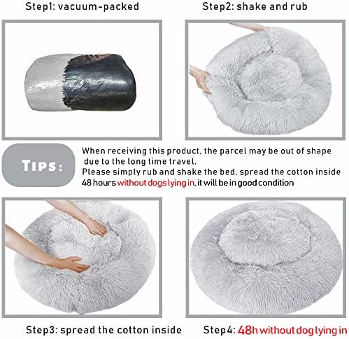 Calming Dog Cat Bed 50/70/85/100/120cm Plush Donut for Large Medium Small Dog Cat Calming Anxiety Relief Fluffy Soft Cuddler Round Pet Nest Orthopedic Relief Anti-Slip Light Grey 85cm - Image 4