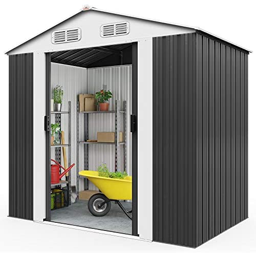 Deuba Garden Metal Tool Shed Size and Colour Choice Galvanised Green Anthracite Brown Roofed Outdoor Storage 7x4ft, Grey - Image 9