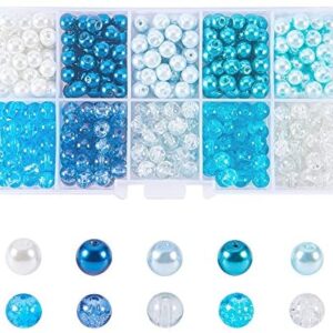 PandaHall 10 Mixed Color about 500pcs Baking Painted Crackle Beads Glass Round Pearl Bead Sets for Jewelry Making, Hole: 1mm