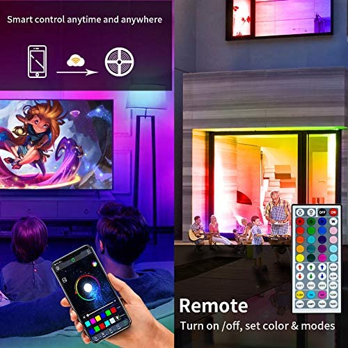 LED Strip Light 5M,Romwish 16.4FT RGB SMD 5050 Bluetooth Music Sync Smart Color Changing Rope Lights, 44 Keys Remote Control, Timing Function,with for Kitchen, Bedroom, TV, Party - Image 5