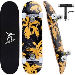 Colmanda Skateboard for Beginners and Professionals, Complete Skateboards 31" Double Kick 7-Layer Canadian Maple Wood Bearings ABEC-7, Skateboard Deck Gift for Kids Teens Adults