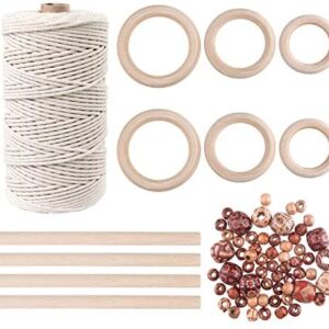 TUPARKA Macrame Rope Kit 109 Yadrsx3mm Macrame Cord with 60 pcs Wood Beads 6pcs Wood Ring and 4pcs Wooden Stick for Crafts,DIY Plant Hangers