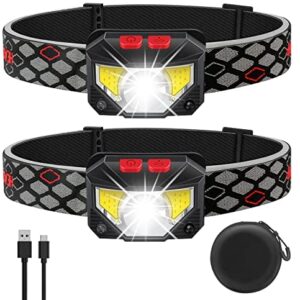 GARRAS LED Head Torch Rechargeable, 800 Lumen Ultra-Light Bright LED Headlamp with White Red Light, 2-Pack Waterproof Motion Sensor Headlights, 8 Modes for Outdoor Camping Cycling Running Fishing