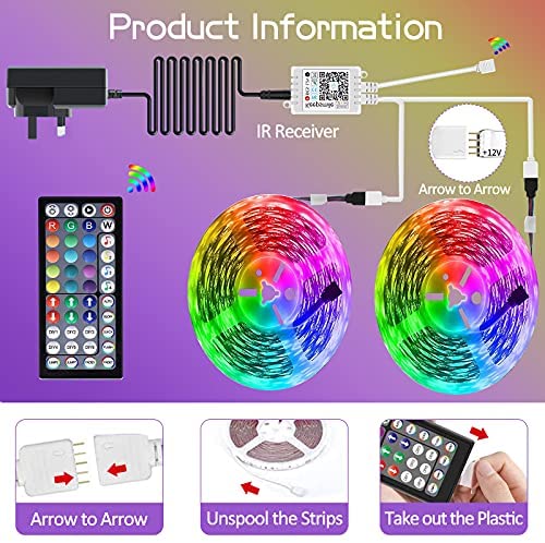 LED Strip Lights with Remote, LATKRUU 20M LED Lights Bluetooth RGB Lights LED Tape Lights with 44-Keys Remote Music Sync Colour Changing Led Mood Strip Light for Bedroom, Room, Christmas Decoration… - Image 4