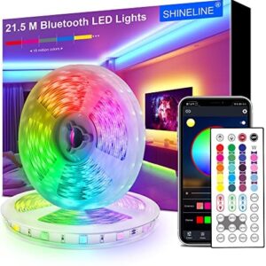 21.5M LED Strip Lights, SHINELINE Bluetooth APP and Remote Control LED Lights for Bedroom Ceiling Home Decoration, Music Sync Colour Changing Lighting RGB LED Strip DIY 16 Million Colors