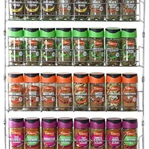 Vinsani 1 / 2 / 3 / 4 / 5 / 6 Tier Spice Herb Jar Rack Holder for Kitchen Door Cupboard Wall Storage Unit (Silver, 4 Tier)