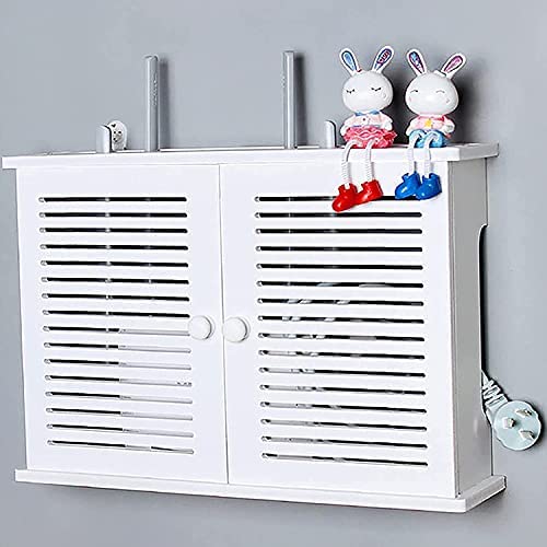 luckiner Wall Hanging Wifi Router Shelf TV Set-top Storage Box for DVD Players Game Consoles 38 * 9 * 26cm White - Image 2