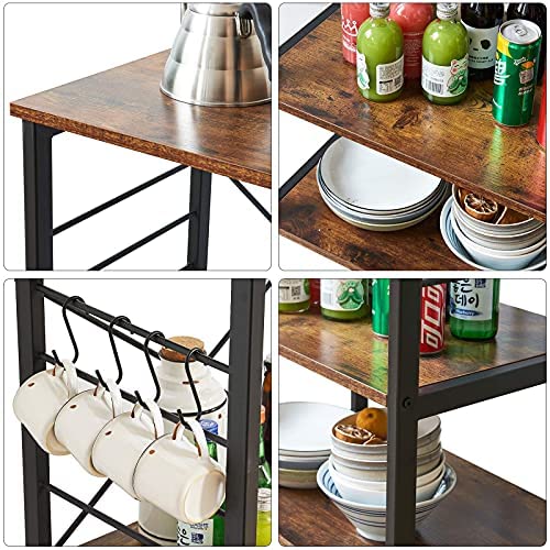 IBUYKE Industrial Kitchen Shelf, 3-Tier Serving Trolley, Baker's Rack, Standing Shelf Microwave Rack with 6 Hooks, for Mini Oven, Toaster, Storage Side Trolley, Metal Frame, 60x40x89 cm, TMJ022H - Image 7